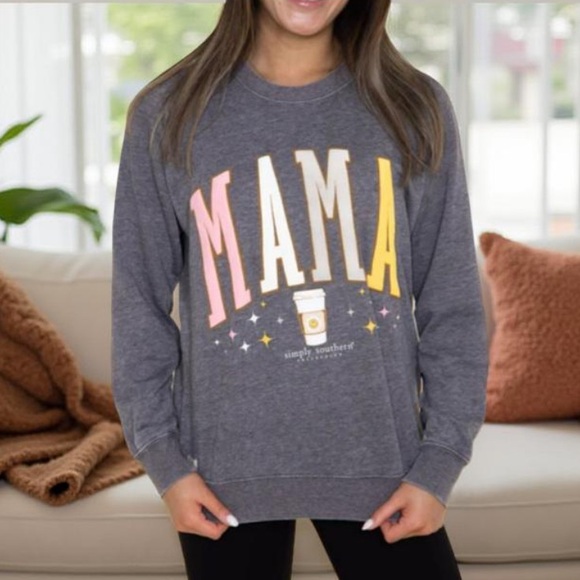 Simply Southern Mama Sweatshirt (Mama needs coffee 😂)  Grey sweatshirt XL NWT - Picture 9 of 10